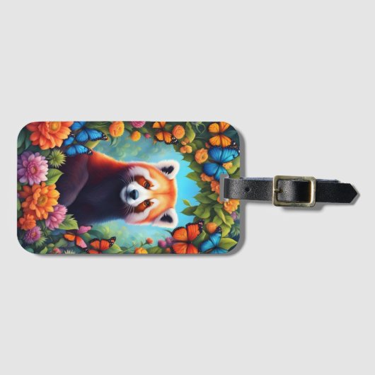 Rode panda tussen de bloemen bagagelabel (Voorkant (horizontaal))