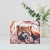 Rode panda tussen de kersenbloesems feestdagenkaart (Staand voorkant)