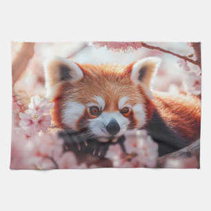 Rode panda tussen de kersenbloesems theedoek