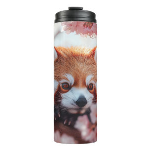 Rode panda tussen de kersenbloesems thermosbeker