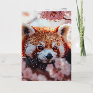 Rode panda tussen kersenbloesems folie wenskaart