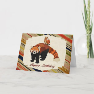 Rode Panda & Uil Verjaardag Kaart
