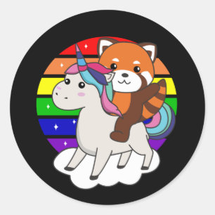 Rode Panda Unicorn Rainbow Animals Pandas Unicorns Ronde Sticker