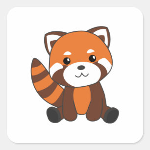 Rode panda verkuilt dieren voor kinderen in Kawaii Vierkante Sticker