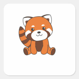 Rode panda verkuilt dieren voor kinderen in Kawaii Vierkante Sticker