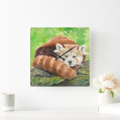 Rode panda vierkante klok (Huis)