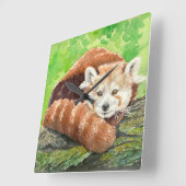 Rode panda vierkante klok (Hoek)