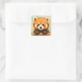 Rode panda vierkante sticker (Tas)