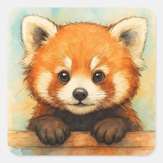 Rode panda vierkante sticker (Voorkant)