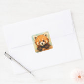 Rode panda vierkante sticker (Envelop)