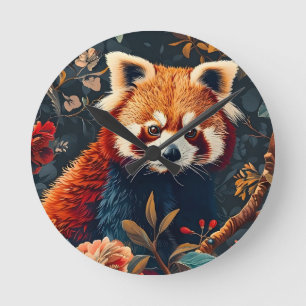 Rode Panda Vintage Bos Patroon Bloemrijke Tuin Ronde Klok
