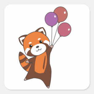 Rode panda vliegt ballonnen die dieren doden vierkante sticker