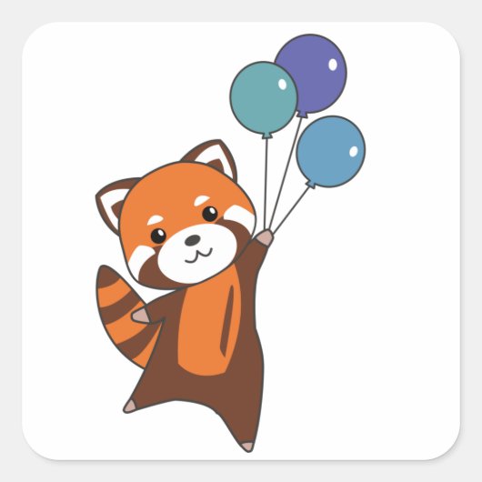 Rode panda vliegt ballonnen die dieren doden vierkante sticker (Voorkant)