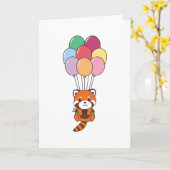 Rode panda vliegt op met kleurrijke ballonnen kaart (Gele Bloem)