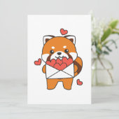 Rode Panda voor Valentijnsdag Cute Dieren Hart Feestdagenkaart (Staand voorkant)