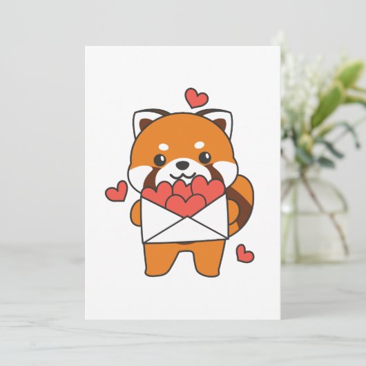 Rode Panda voor Valentijnsdag Cute Dieren Hart Feestdagenkaart (Staand voorkant)