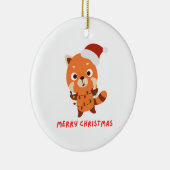 Rode panda Vrolijk kerstfeest Keramisch Ornament (Rechts)