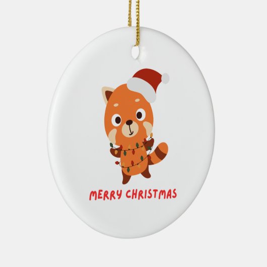 Rode panda Vrolijk kerstfeest Keramisch Ornament (Rechts)