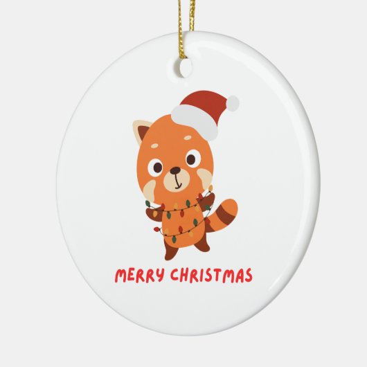 Rode panda Vrolijk kerstfeest Keramisch Ornament (Links)