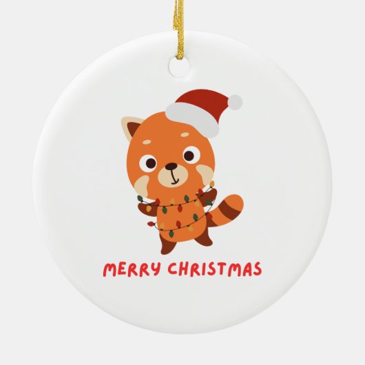 Rode panda Vrolijk kerstfeest Keramisch Ornament (Achterkant)
