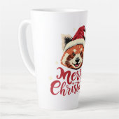 Rode Panda Vrolijk Kerstfeest Latte Mok (Linkerhoek)