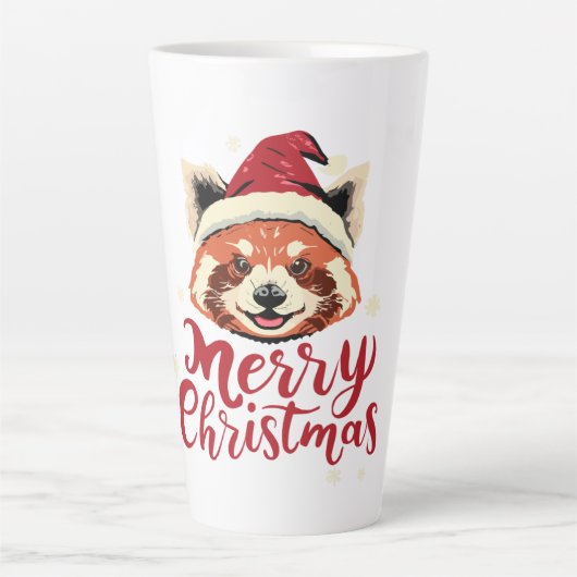 Rode Panda Vrolijk Kerstfeest Latte Mok (Voorkant)