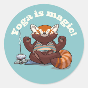 Rode Panda Yoga is Magie! Dierlijke Meditatie Kuns Ronde Sticker