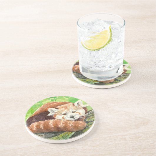 Rode panda zandsteen onderzetter (Zijkant)