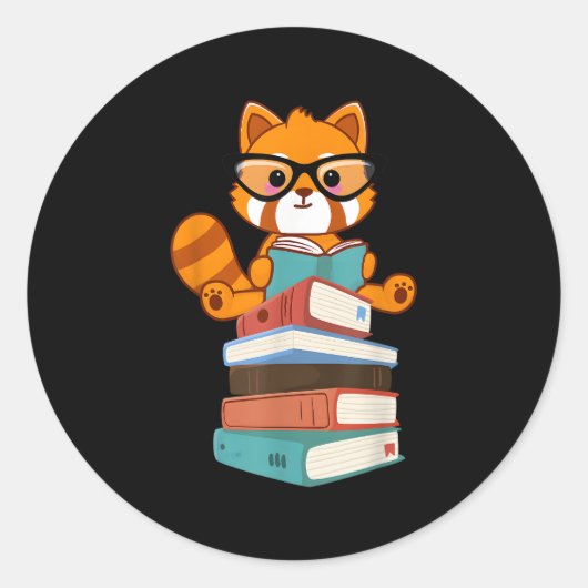 Rode Panda's Boek Boekworm Rode Panda Reader Ronde Sticker (Voorkant)