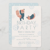 Rode Panda's Snowflake Verjaardagsfeest Uitnodigin Kaart (Voorkant / Achterkant)