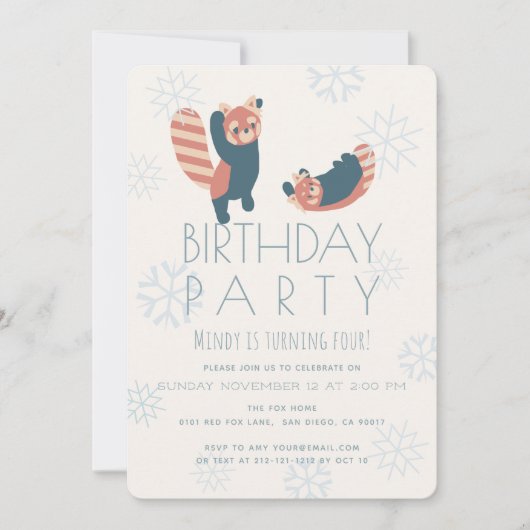 Rode Panda's Snowflake Verjaardagsfeest Uitnodigin Kaart (Voorkant)
