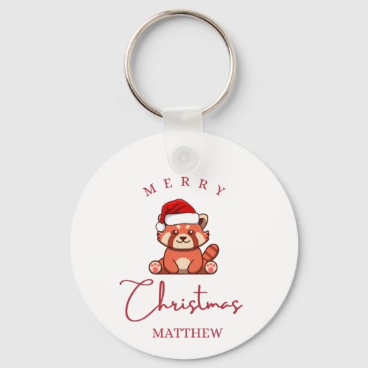 Rode panda's: Vrolijke Kerstmis Matthew Sleutelhanger (Voorkant)