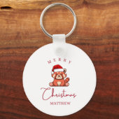 Rode panda's: Vrolijke Kerstmis Matthew Sleutelhanger (Achterkant)