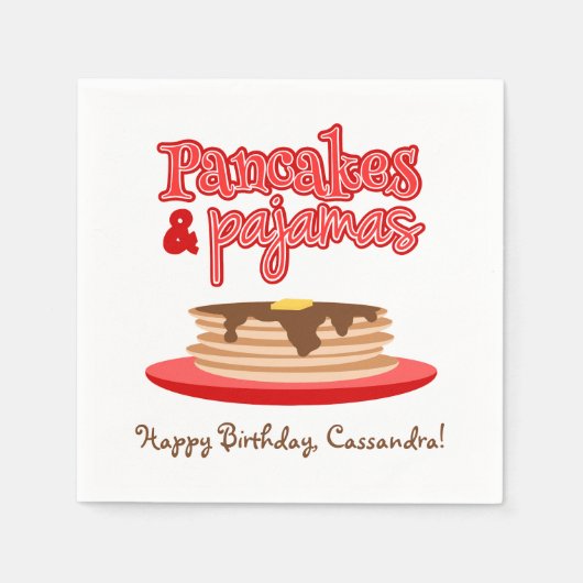 Rode pannenkoeken en pyjama verjaardagsfeestje servet (Voorkant)