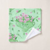 Rode pansies groene kom en achtergrond bad handdoek (Wasdoekje)