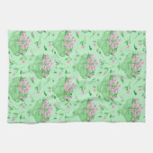 Rode pansies groene kom en achtergrond theedoek (Horizontaal)