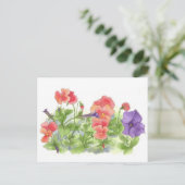 Rode Pansies Paarse Petunias Waterverf Bloemen Briefkaart (Staand voorkant)