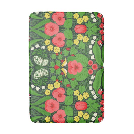 Rode pansies, vogels en vlinders badmat (Voorkant Verticaal)
