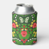 Rode pansies, vogels en vlinders blikjeskoeler (Blikje Voorkant)