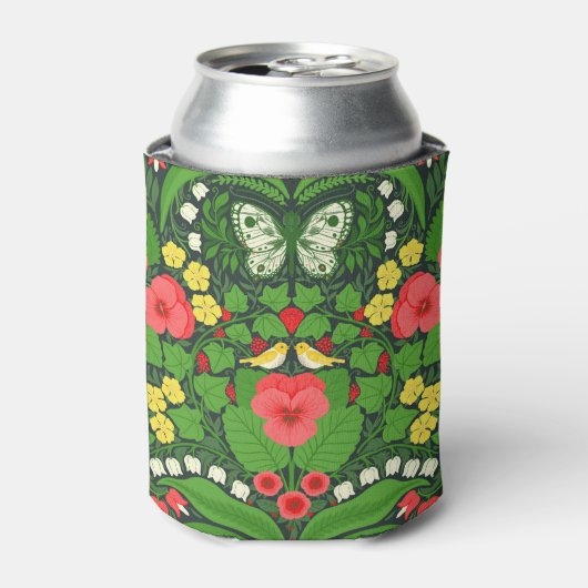 Rode pansies, vogels en vlinders blikjeskoeler (Blikje Voorkant)