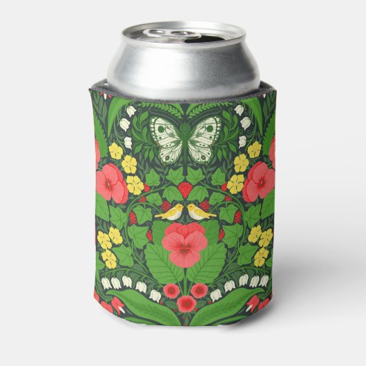 Rode pansies, vogels en vlinders blikjeskoeler (Blikje Achterkant)
