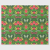 Rode pansies, vogels en vlinders cadeaupapier (Vlak)