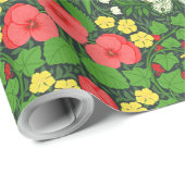 Rode pansies, vogels en vlinders cadeaupapier (Rol Hoek)