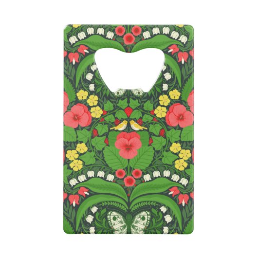 Rode pansies, vogels en vlinders creditkaart flessenopener (Voorkant)