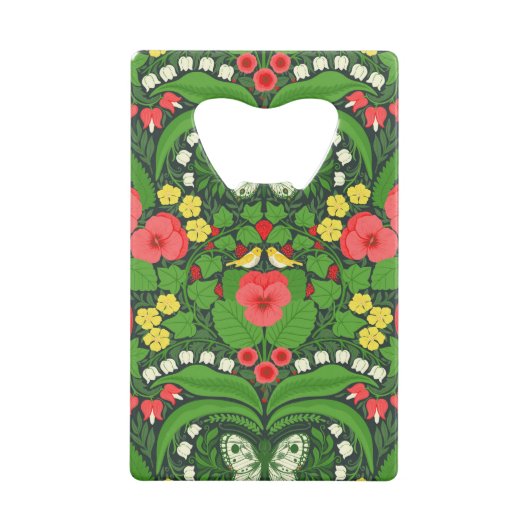 Rode pansies, vogels en vlinders creditkaart flessenopener (Achterkant)