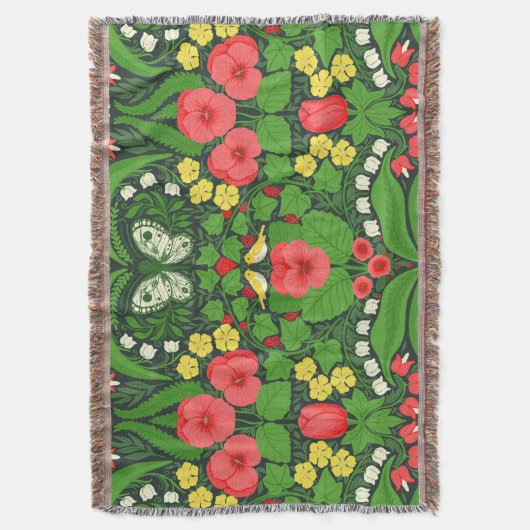 Rode pansies, vogels en vlinders deken (Voorkant Verticaal)