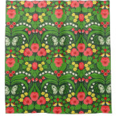 Rode pansies, vogels en vlinders douchegordijn (Voorkant)