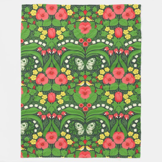 Rode pansies, vogels en vlinders fleece deken (Voorkant)