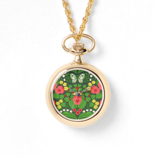 Rode pansies, vogels en vlinders horloge