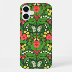 Rode pansies, vogels en vlinders iPhone 16 plus hoesje